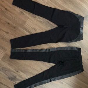 Black with leather fabric Leggins